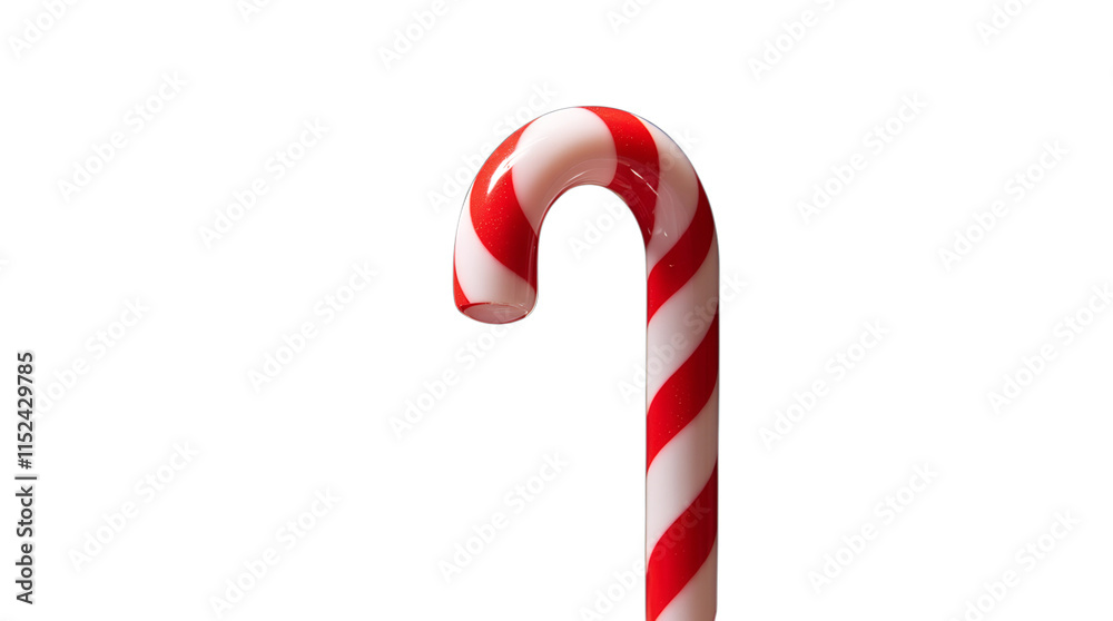 Classic red and white candy cane resting on a plain surface ready for holiday celebrations and decorating during winter festivities, isolated on transparent background Classic red and white candy cane resting on a plain surface ready for holiday celebrations and decorating during winter festivities, isolated on transparent background