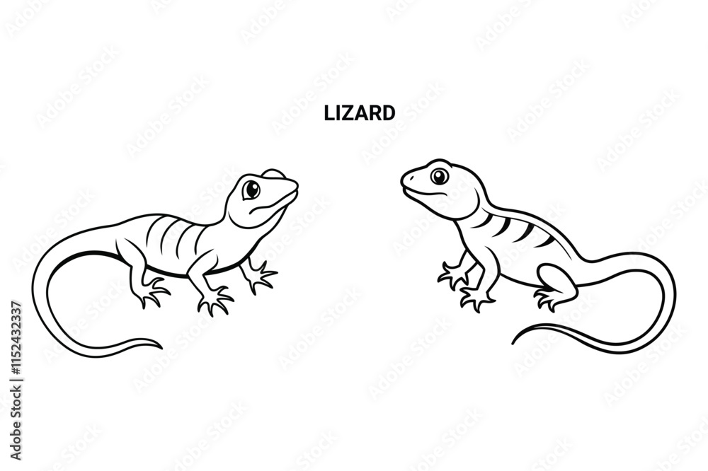 Fototapeta premium Editable Lizard Isolated Outline Vector Illustration
