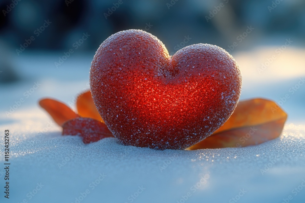A frozen heart sits atop a snowy landscape, perfect for winter themed projects or as a symbol of emotional numbness A frozen heart sits atop a snowy landscape, perfect for winter themed projects or as a symbol of emotional numbness