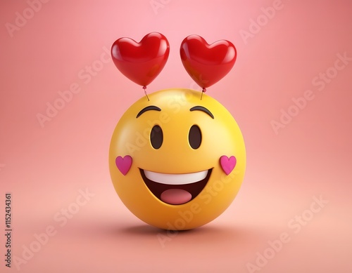 happy 3d smiley face with heart happy valentines day new year wedding anniversary birthday Christmas celebration party concept isolated on pink background