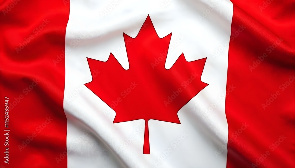 Close-Up of Canadian Flag with Red Maple Leaf and Realistic Fabric Texture Close-Up of Canadian Flag with Red Maple Leaf and Realistic Fabric Texture