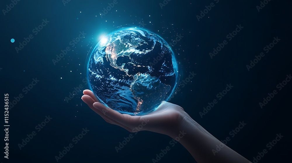 Glowing earth hologram symbolizing technological advancement and progress photo Glowing earth hologram symbolizing technological advancement and progress photo
