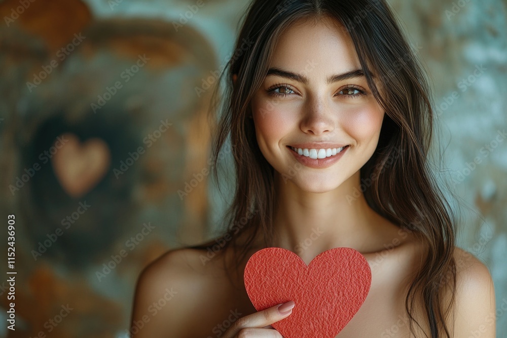 Young woman holding a red heart symbolizing love and passion Young woman holding a red heart symbolizing love and passion