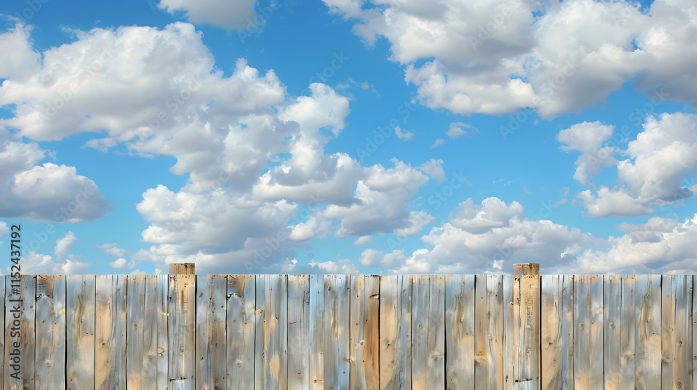Wooden Fence Against a Cloudy Blue Sky Wooden Fence Against a Cloudy Blue Sky