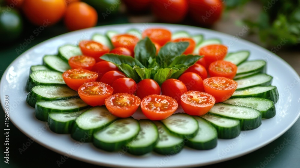 Appetizing cucumber and cherry tomato arrangement. Appetizing cucumber and cherry tomato arrangement.