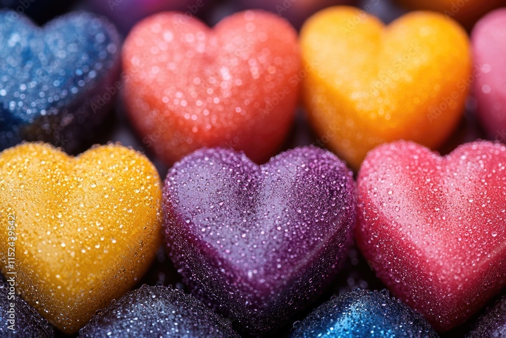A detailed view of colorful candy hearts A detailed view of colorful candy hearts