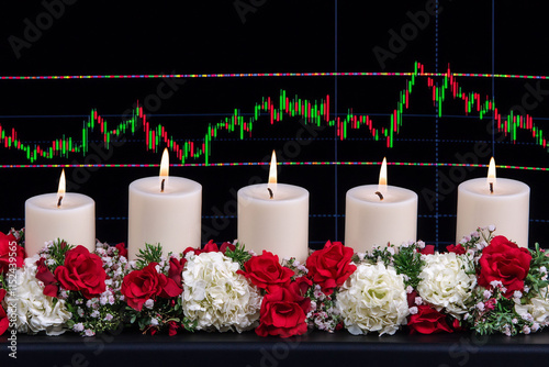 Candlestick chart featuring a spinning top pattern where the small body and long wicks indicate market indecision at a key support level potentially signaling a reversal photo