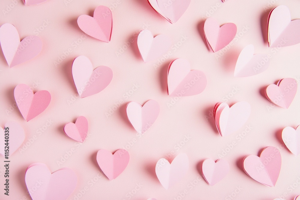 A collection of pink paper hearts on a pink background, great for Valentine's Day or love-themed designs A collection of pink paper hearts on a pink background, great for Valentine's Day or love-themed designs
