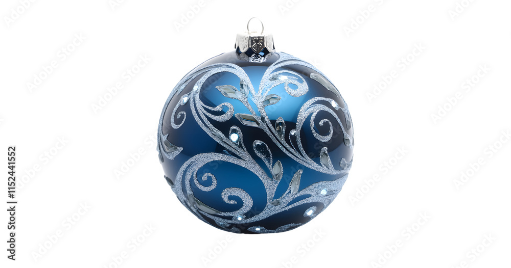 Elegant Blue Christmas Ornament with Decorative Swirls and Sparkling Accents Elegant Blue Christmas Ornament with Decorative Swirls and Sparkling Accents