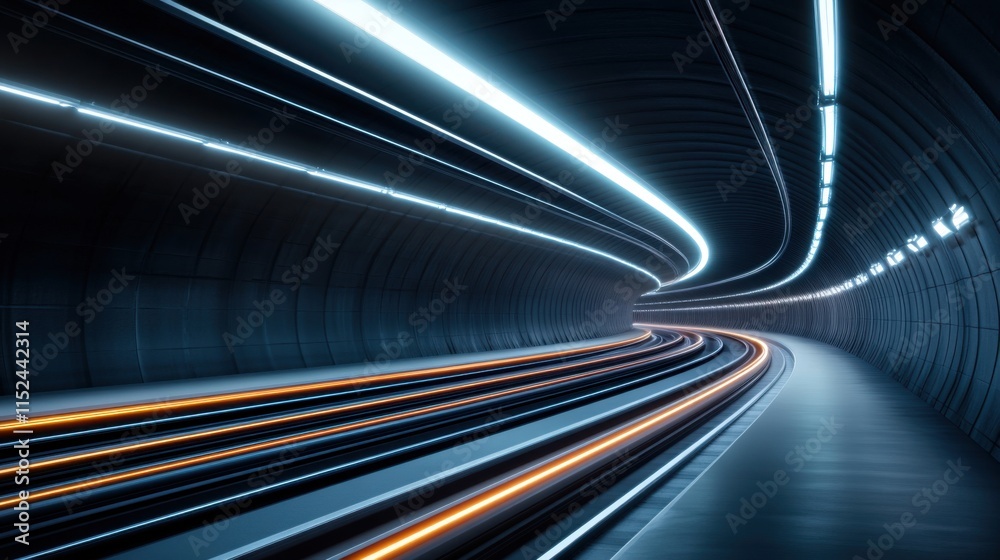 Futuristic Tunnel with Dynamic Light Trails and Sleek Design Elements in an Urban Environment Futuristic Tunnel with Dynamic Light Trails and Sleek Design Elements in an Urban Environment