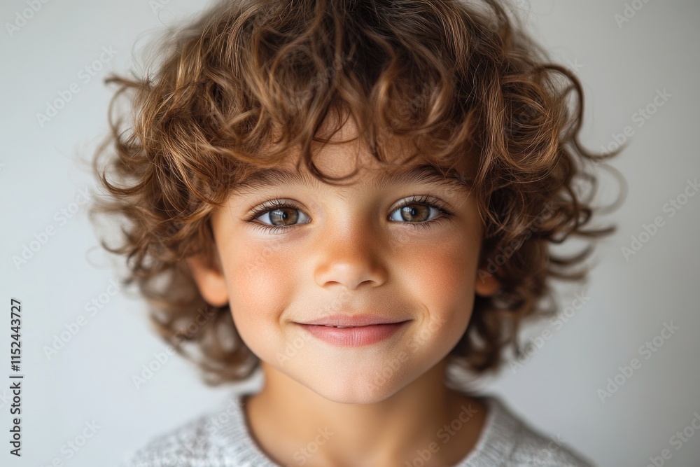 A young child's face with curly locks, ideal for illustrations or family photos A young child's face with curly locks, ideal for illustrations or family photos