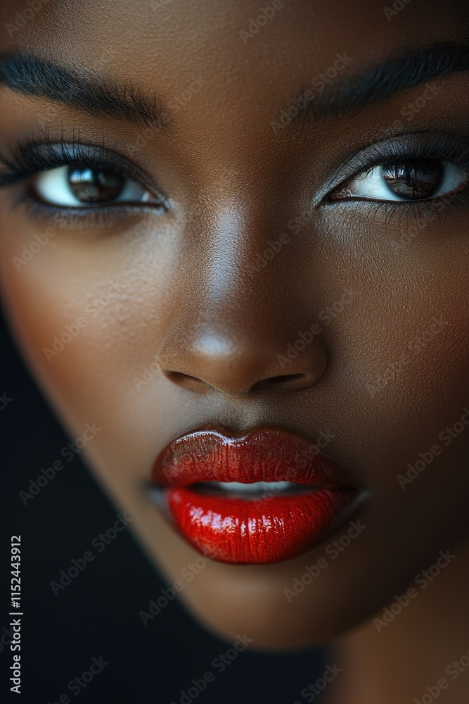 A close-up shot of a woman's face with bright red lipstick A close-up shot of a woman's face with bright red lipstick