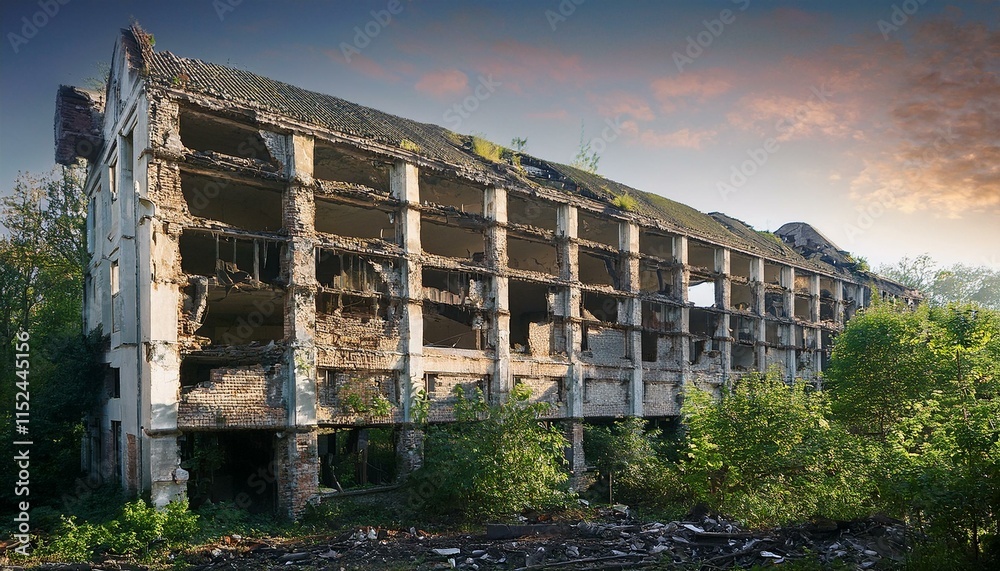 Fototapeta premium Urban decay abandoned building with copy space