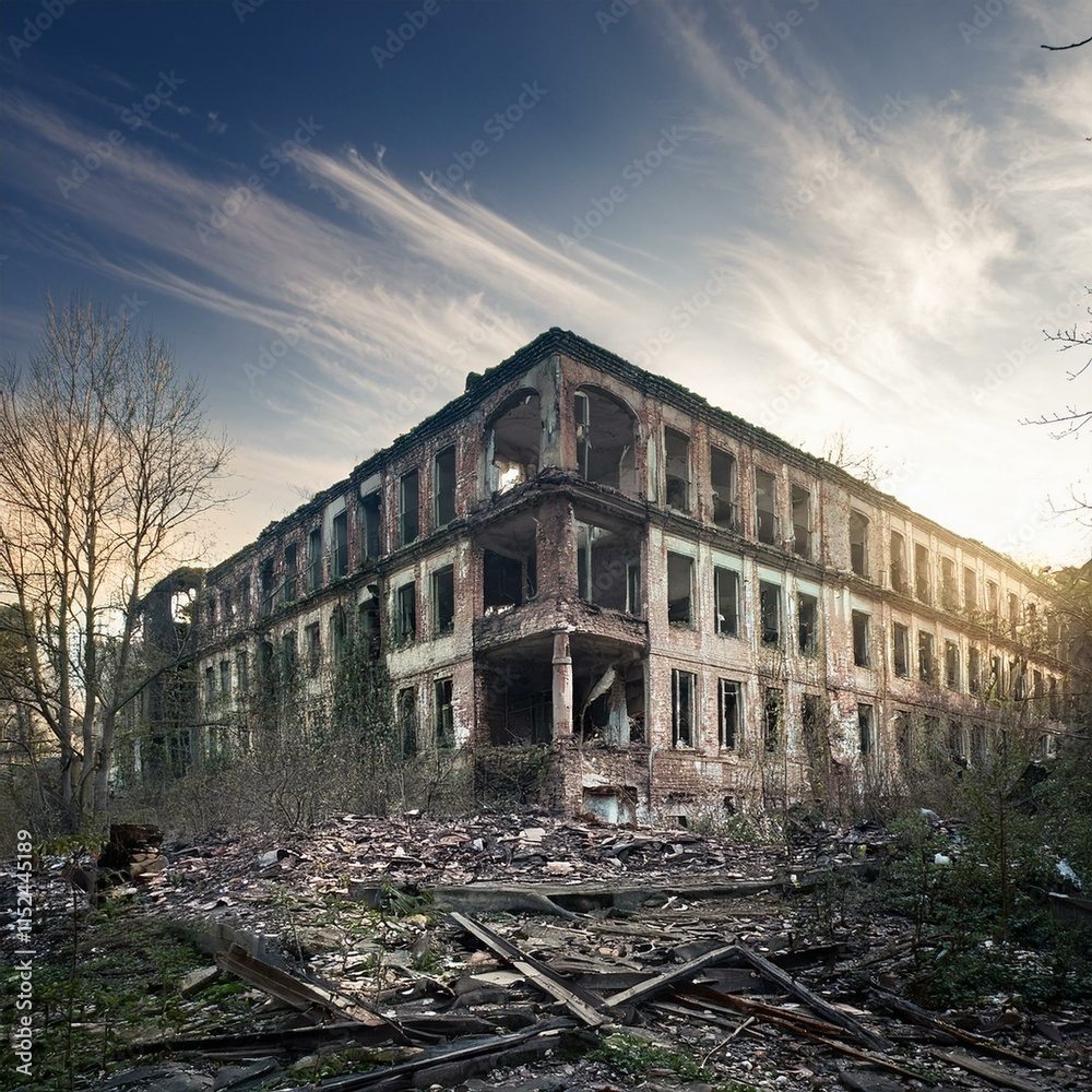 Urban decay abandoned building with copy space Urban decay abandoned building with copy space