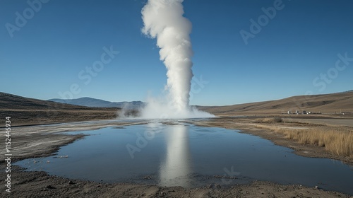 Wallpaper Mural Geyser erupting, steam rising high, reflecting in calm water. Torontodigital.ca