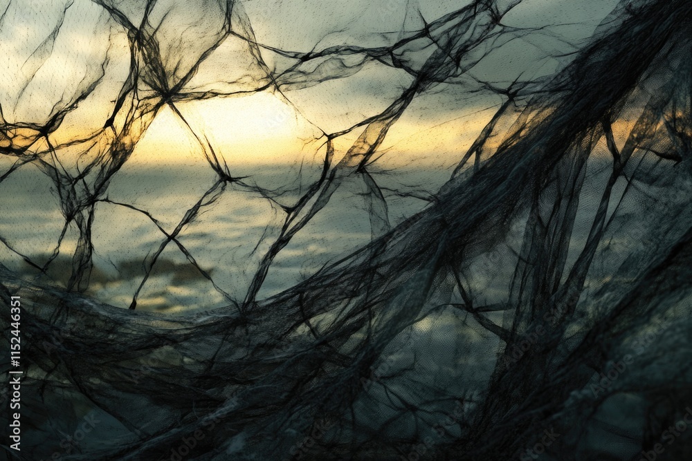 Fishing net with sunset background, ideal for travel or outdoor themed projects Fishing net with sunset background, ideal for travel or outdoor themed projects