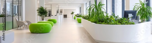 Bright clinic interior with greenery, blending wellness with sustainable design photo