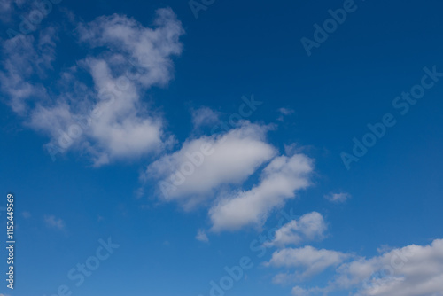 Blue sky with few clouds.