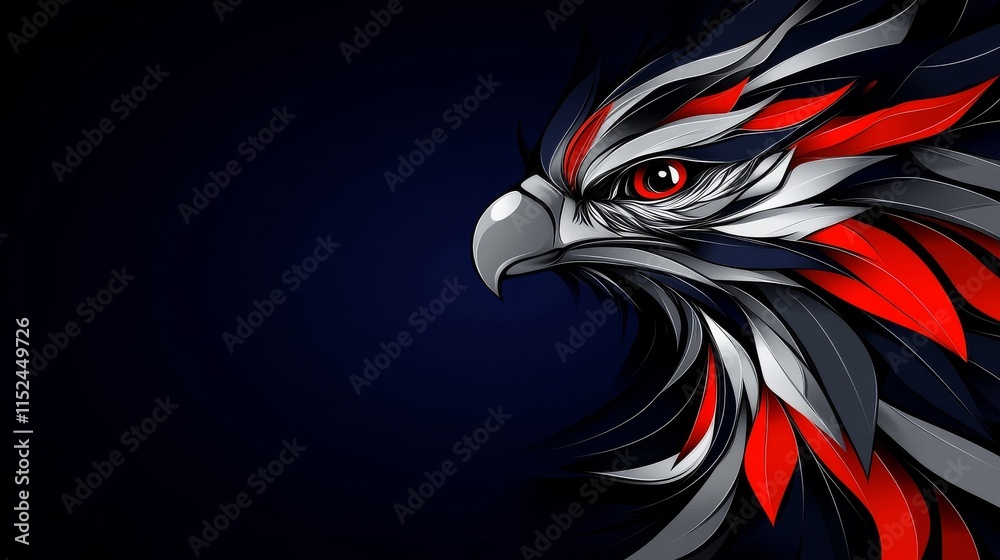 Fototapeta premium In this digital piece, an eagle head is depicted with white and orange flowing feathers, highlighting a dynamic form and rich, intricate details.