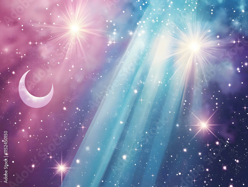 Elegant design with soft pastel gradients or celestial themes stars moons and rays of light photo