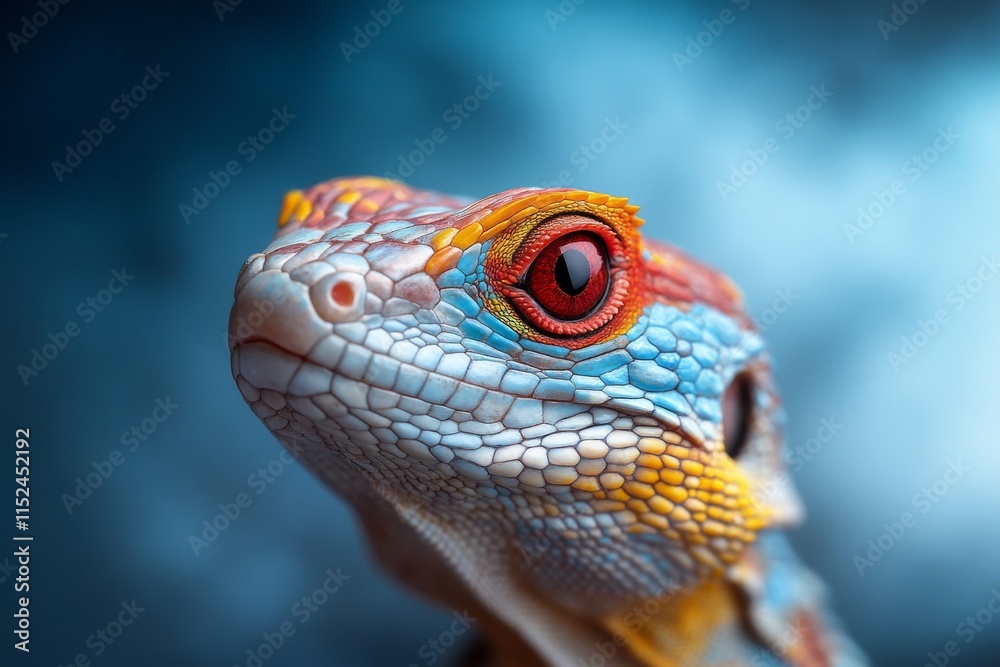 Colorful lizard with vivid patterns and striking red eyes captured in detail in a vivid setting Colorful lizard with vivid patterns and striking red eyes captured in detail in a vivid setting