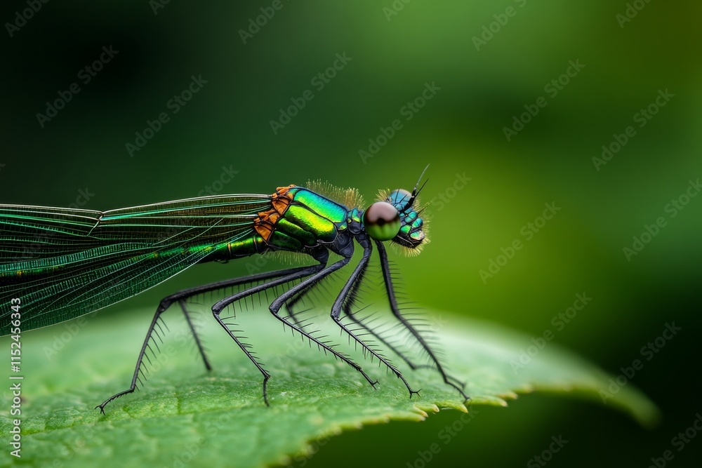 Vibrant dragonfly perched on a leaf in a lush green environment during daylight Vibrant dragonfly perched on a leaf in a lush green environment during daylight