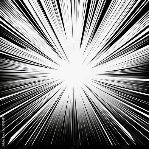 black and white radial light explosion background