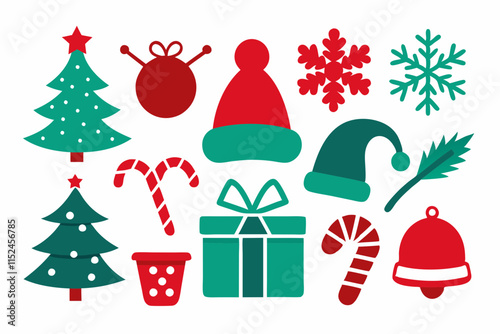 Festive Christmas Silhouettes Set: Santa Hat, Snowflake, Tree, Candy Cane, Reindeer & More