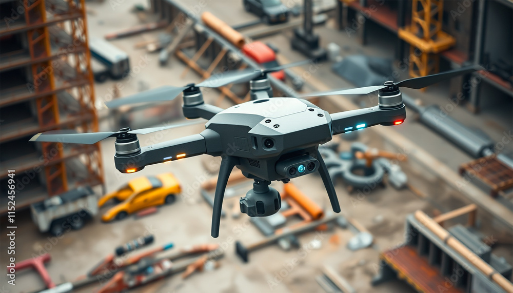 Fototapeta premium High-tech aerial drone enhancing construction efficiency