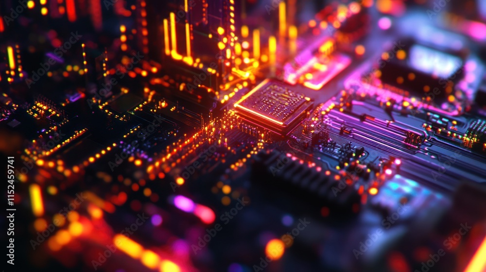 Abstract glowing circuit board, technology background. Abstract glowing circuit board, technology background.