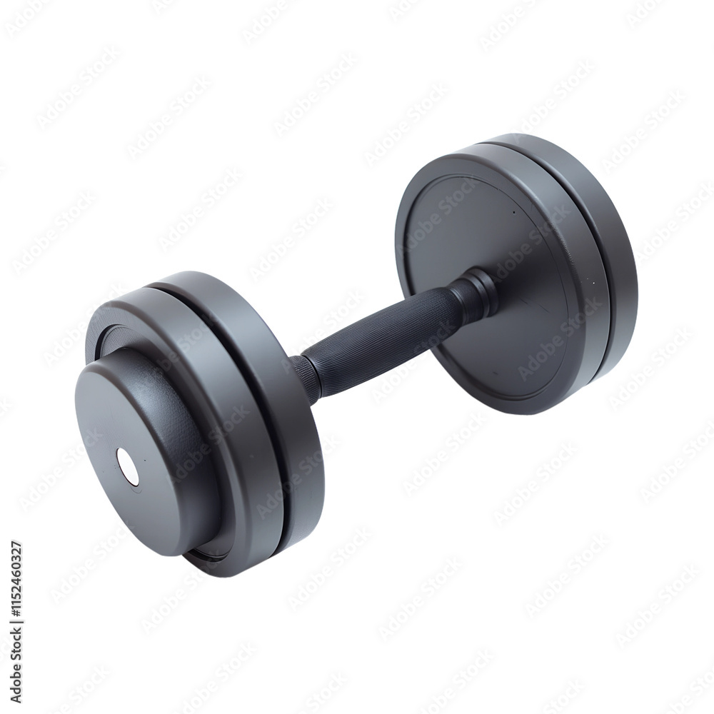 Heavy dumbbell resting on a flat surface, ready for use in strength training and physical fitness routines at a gym or home workout space Heavy dumbbell resting on a flat surface, ready for use in strength training and physical fitness routines at a gym or home workout space