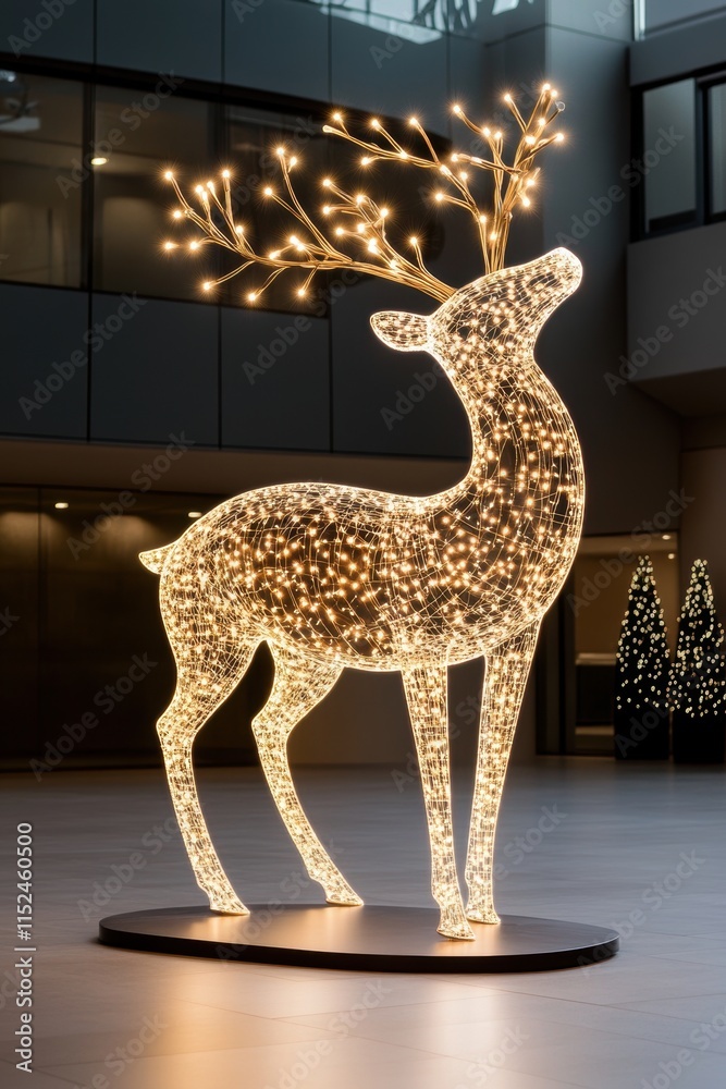 Fototapeta premium digital christmas decor, electric reindeer adorned with twinkling lights create a modern and radiant holiday atmosphere