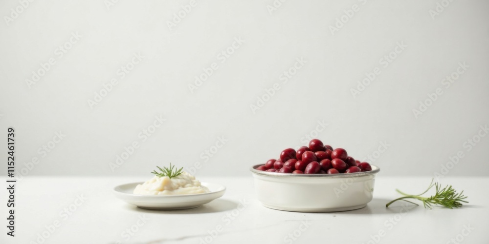 Simple Still Life Featuring Creamy Puree and a Bowl of Red Berries Simple Still Life Featuring Creamy Puree and a Bowl of Red Berries