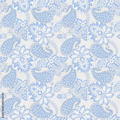 Colorful Paisley wallpaper. Vector Indonesian batik. Bright classic indian fabric. Paisley wallpaper. Ethnic background with paisley and stylized flowers. For textile, cover, wrapping paper, fabric