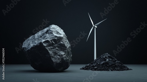 Coal versus wind turbines; fossil fuels against renewable energy. photo