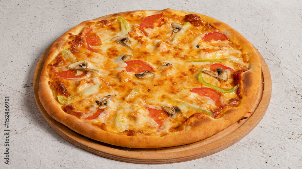 Delicious pizza on tray isolated Delicious pizza on tray isolated