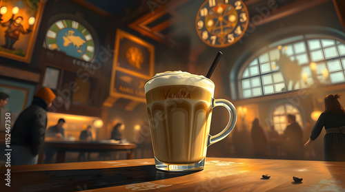 European Cafe Scene with Vanilla Latte
 photo