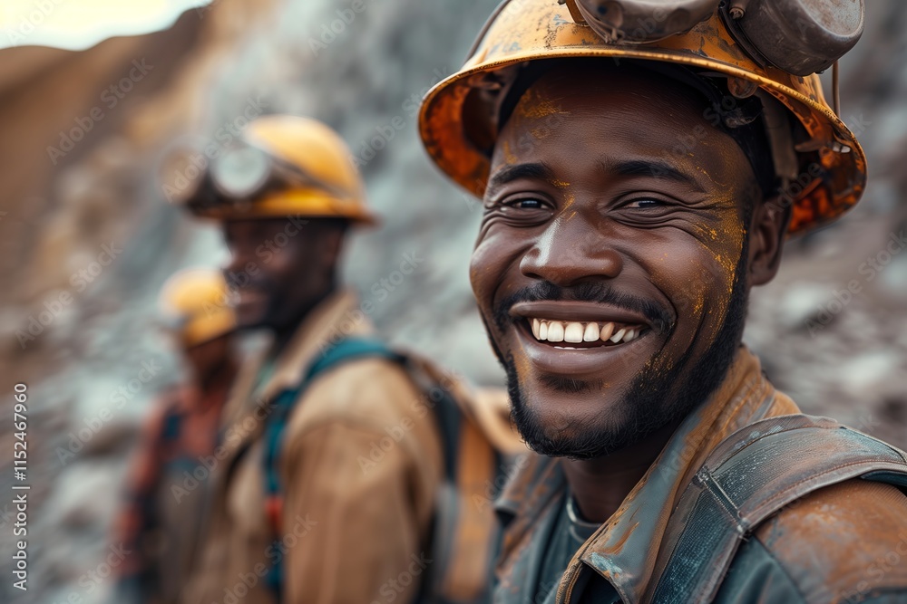 Fototapeta premium A smiling miner showcasing joy and resilience in a demanding work environment.