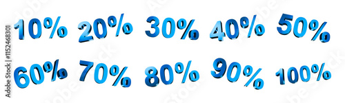 Obraz na płótnie Graphic resources blue metallic percentage from 10% to 100%. Concept: Symbol, percentage, metallic. w salonie