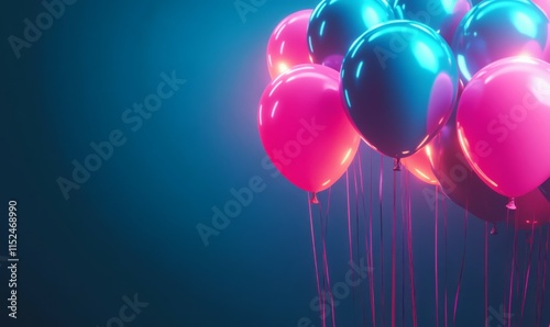 Blue and Pink Balloons illuminated with Neon Lights. .