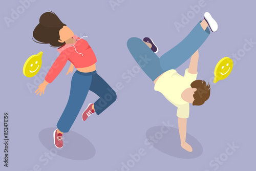 3D Isometric Flat Vector Illustration of Hip-hop Dancer, Breakdance Style