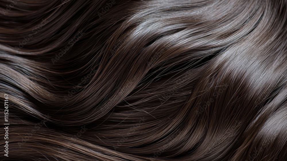 Silky dark brown hair texture close-up showing shiny and smooth locks Silky dark brown hair texture close-up showing shiny and smooth locks