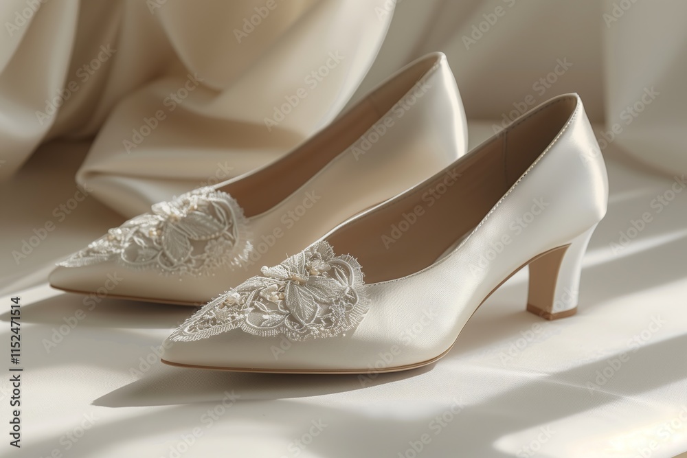 Obraz premium Elegant white bridal shoes with intricate embroidery, perfect for weddings and special occasions.