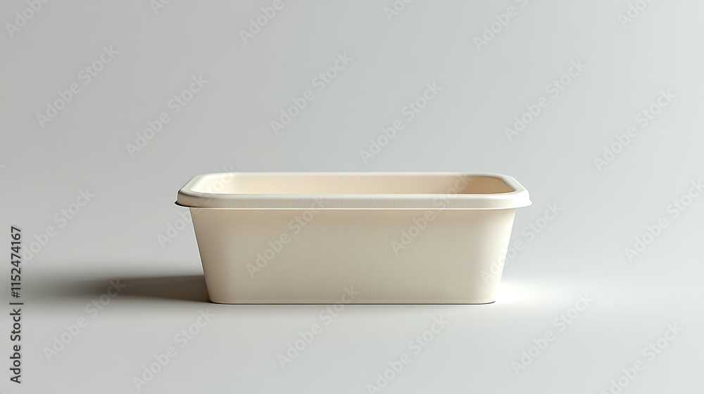 Empty off-white rectangular food container on a white background. Empty off-white rectangular food container on a white background.