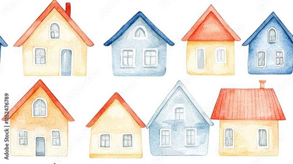 Watercolor painting of charming little houses Watercolor painting of charming little houses
