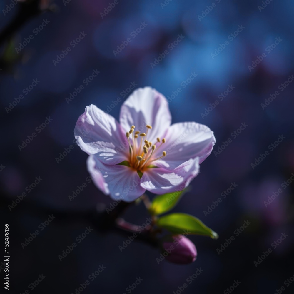 bokeh blue of Closeup of spring blossom flower on dark bokeh background abstract bokeh light background bright emotional harmonious vignette bokeh blue of Closeup of spring blossom flower on dark bokeh background abstract bokeh light background bright emotional harmonious vignette