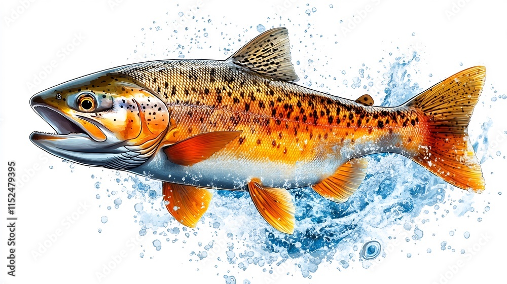 Fishing trophy a wild salmon leaping from the water isolated emblem Fishing trophy a wild salmon leaping from the water isolated emblem
