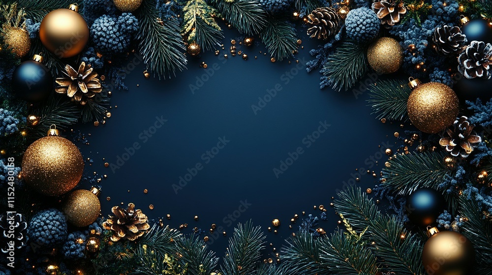 Elegant Christmas Ornament Frame With Pine Branches Elegant Christmas Ornament Frame With Pine Branches
