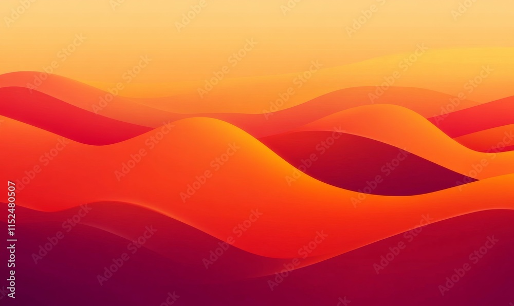 Desert Landscape with Sand Dunes and Orange Gradient Sky. Surreal Contemporary Background. Desert Landscape with Sand Dunes and Orange Gradient Sky. Surreal Contemporary Background.