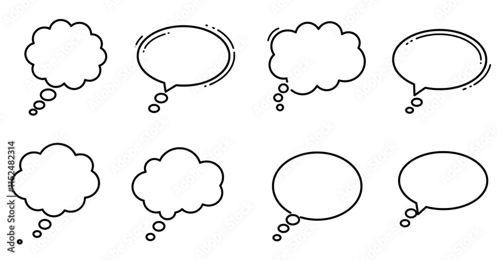 Fototapeta premium set of line art thought bubble thinking cloud black vector